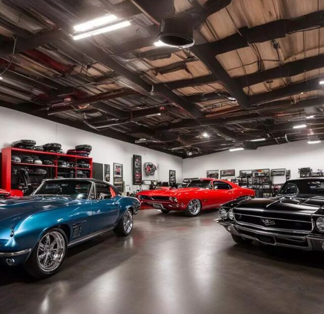 Uma garagem de de carros.