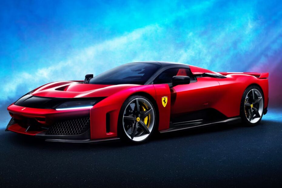 Carro da Ferrari vermelha parada na diagonal.