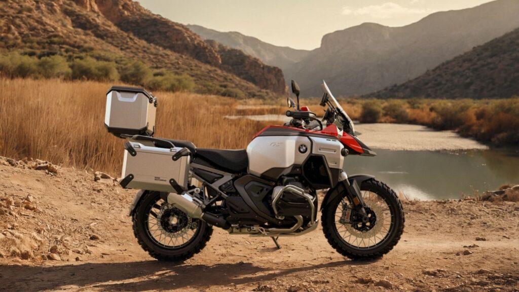 Lateral da BMW R 1300 GS Adventure vermelha.