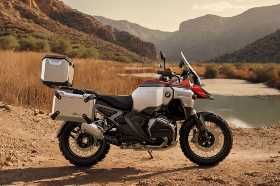Lateral da BMW R 1300 GS Adventure vermelha.