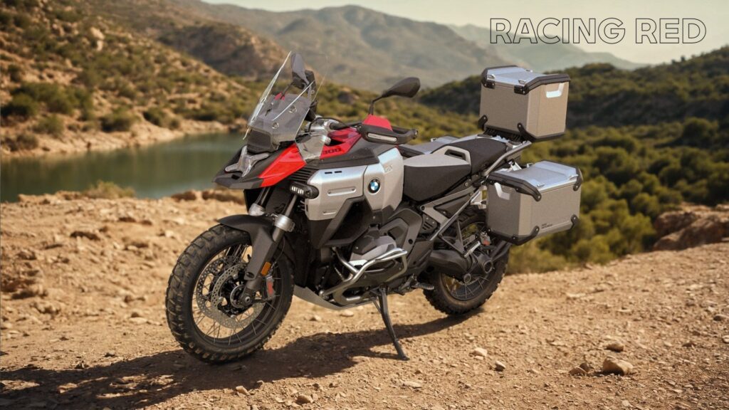 BMW R 1300 GS Adventure vermelha na diagonal.