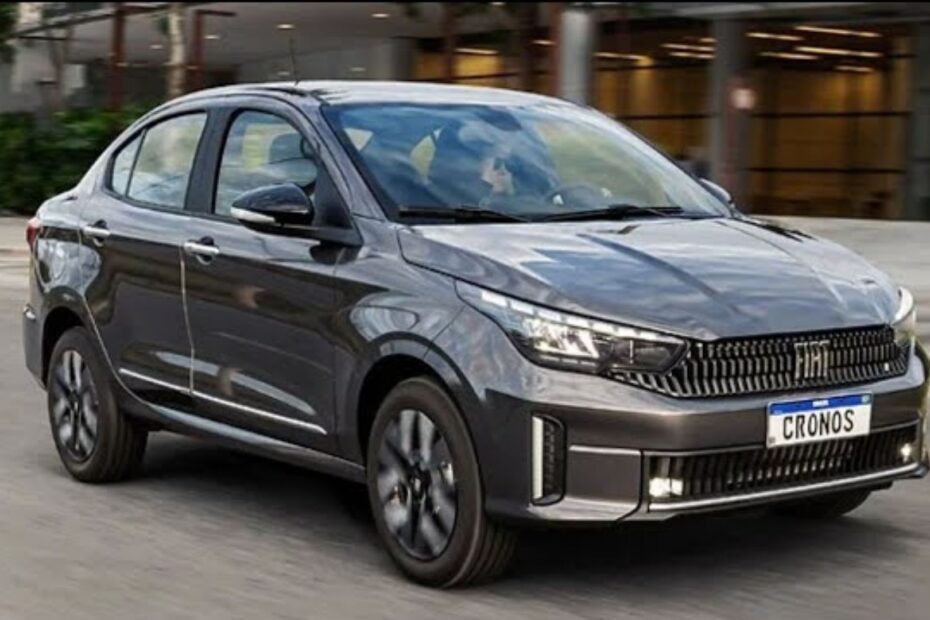 Novo Fiat Cronos 2026 cinza escuro na estrada.