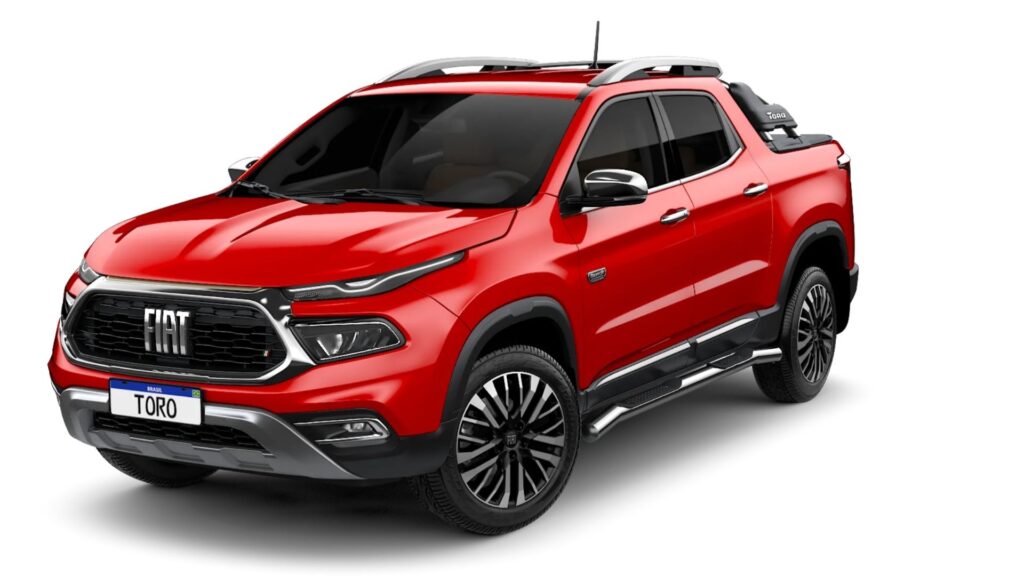 Fiat Toro vermelho n a diagonal.