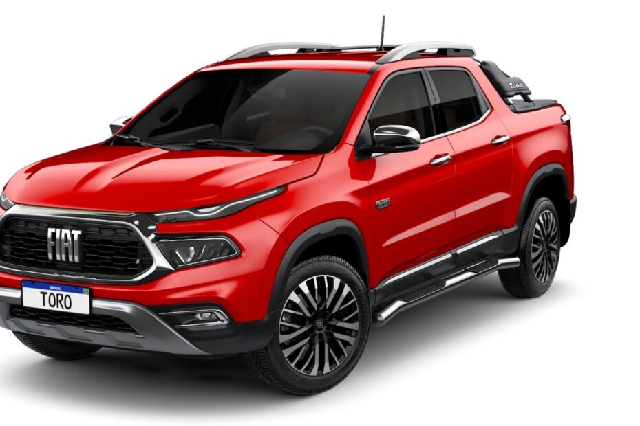 Fiat Toro vermelho n a diagonal.