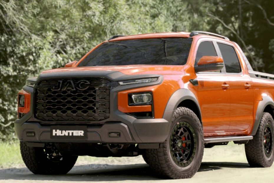 JAC Hunter PHEV laranja na diagonal.