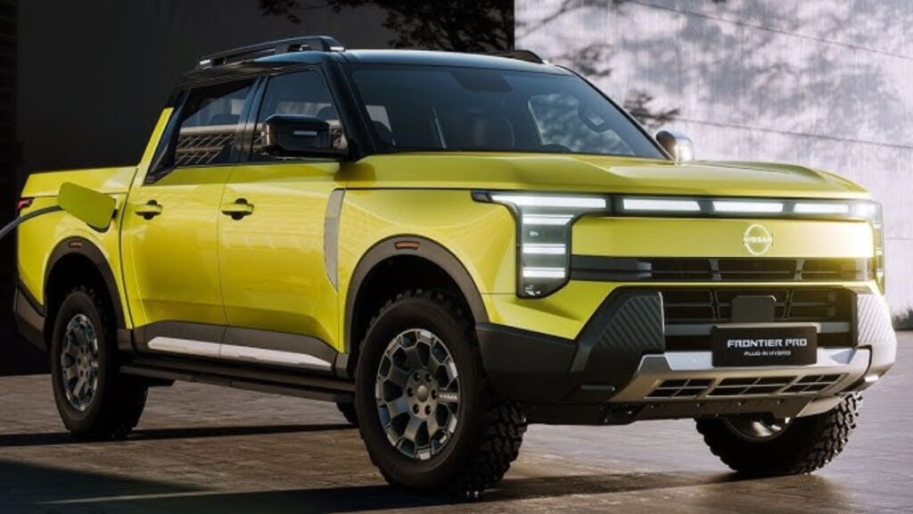 Nissan Frontier híbrida plug-in ou  Frontier Pro na diagonal.
