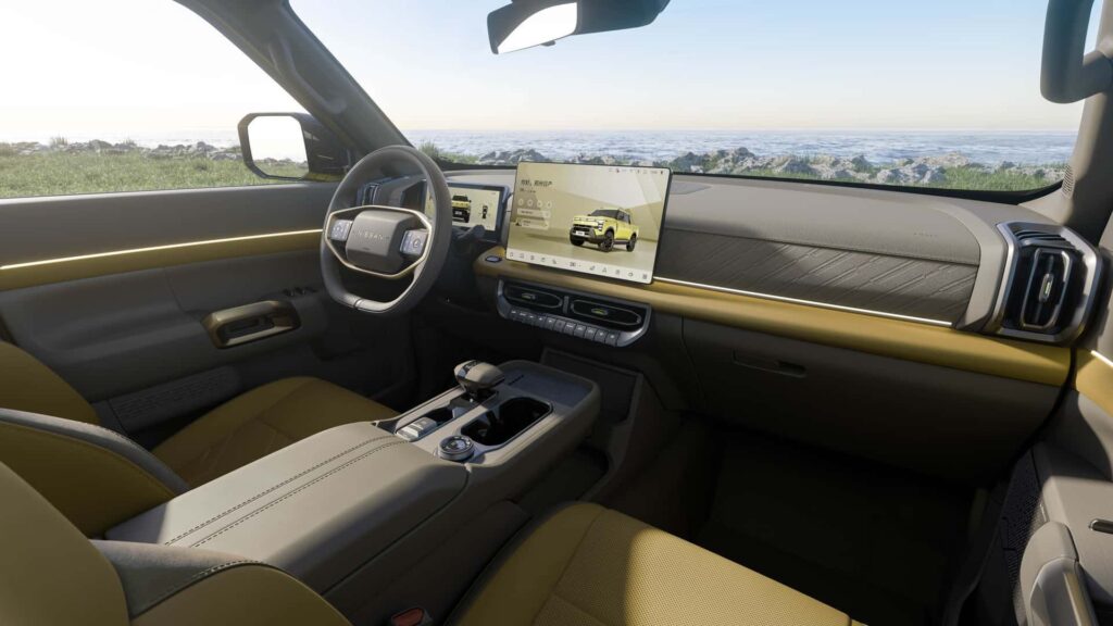 Interna do Nissan Frontier híbrida plug-in ou Frontier Pro.