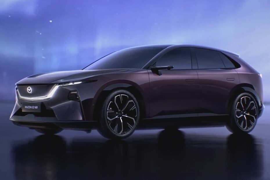 Mazda EZ-60 roxo na diagonal.