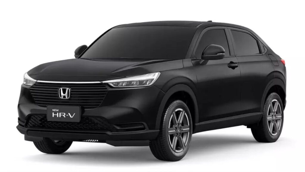 Honda HR-V preto na diagonal em um fundo branco.