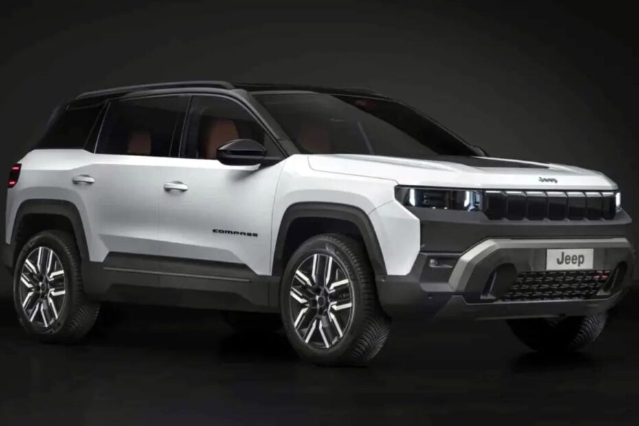 Jeep Compass 2026 branco na diagonal.