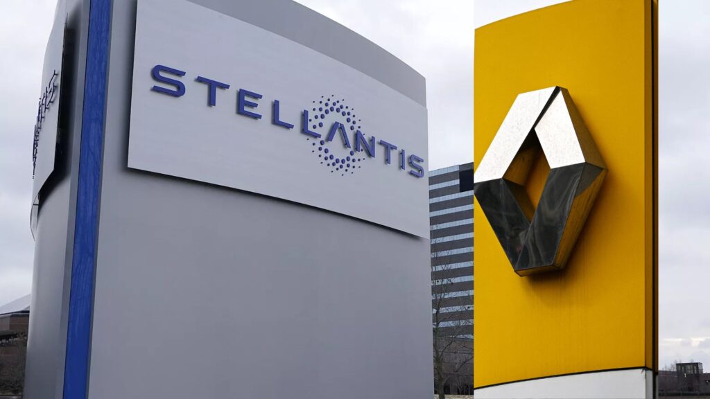 Placa da Stellantis e  da Renault.