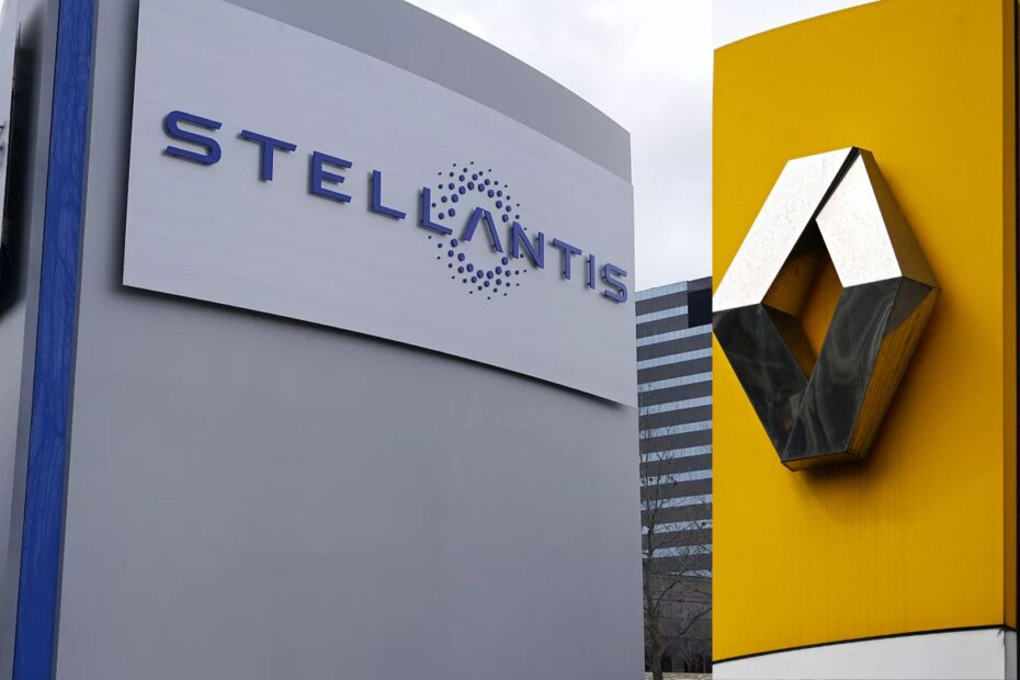 Placa da Stellantis e da Renault.
